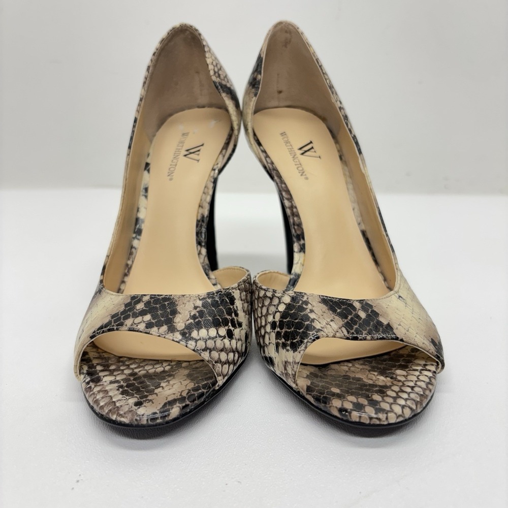Worthington D'Orsay Peep Toe Heels Size 6 M Snakeskin Stiletto Sexy Party Y2K - Picture 11 of 15